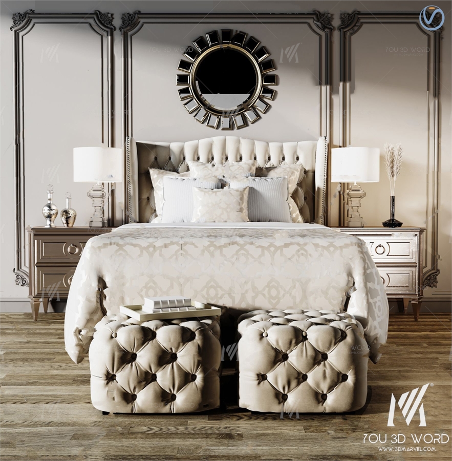 European double bed 3d model